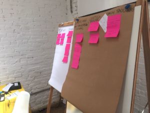 Foto de dois quadros com vários papéis pequenos com anotações colados aos quadros.